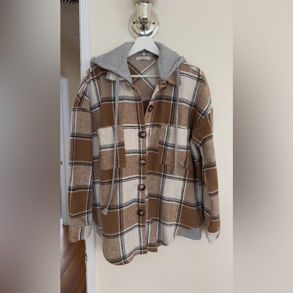 Jackets & Blazers - plaid hooded shirt